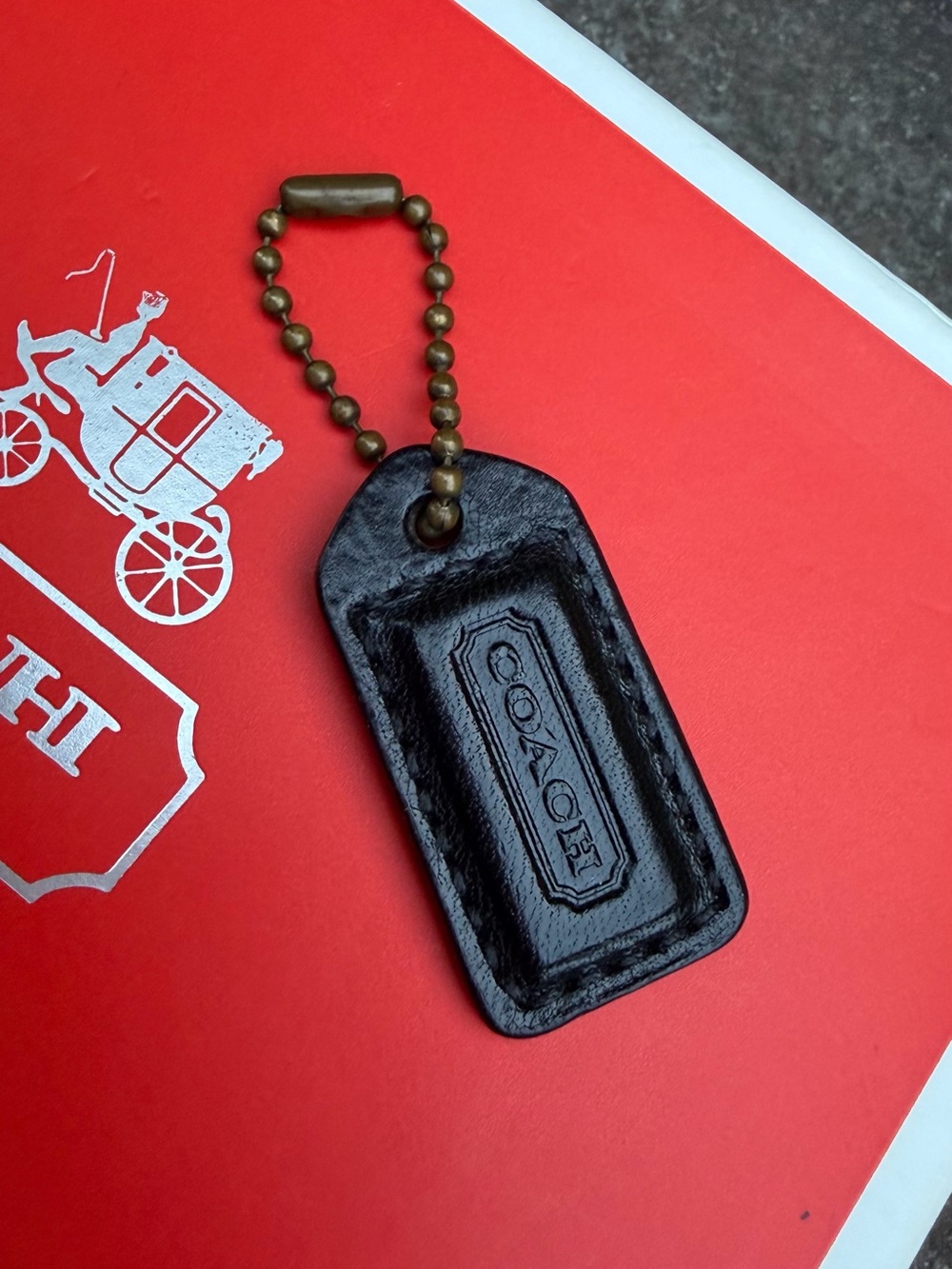 Coach Black Leather Hang Tag with Brass Chain ( for small wristlet )